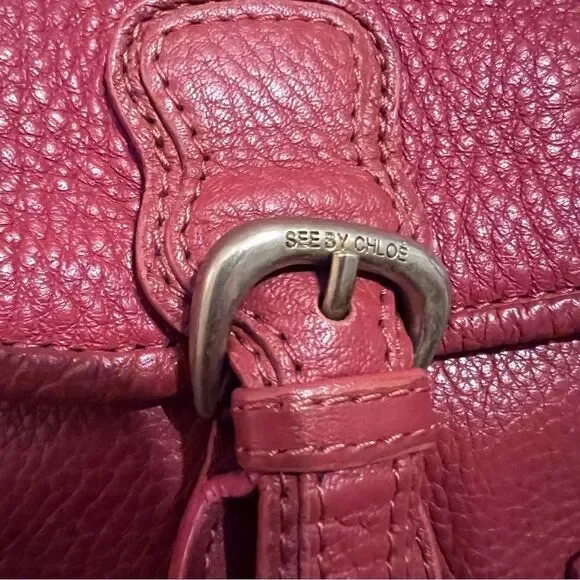 Chloe Grapefruit Red Leather Satchel Top Handle Brushed Gold Shoulder Bag Tote - Picture 10 of 12